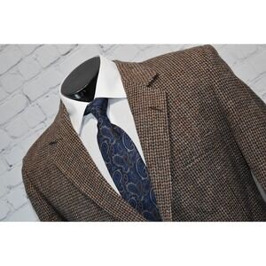 Harris Tweed Blazer Men 42R Brown Houndstooth Wool Sport Coat Two Button Vintage